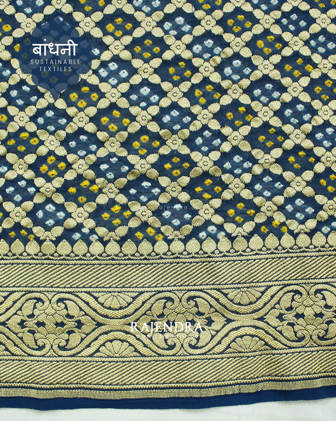 Traditional Khadi Georgette Dark Rama Blue Banarasi Bandhani Saree