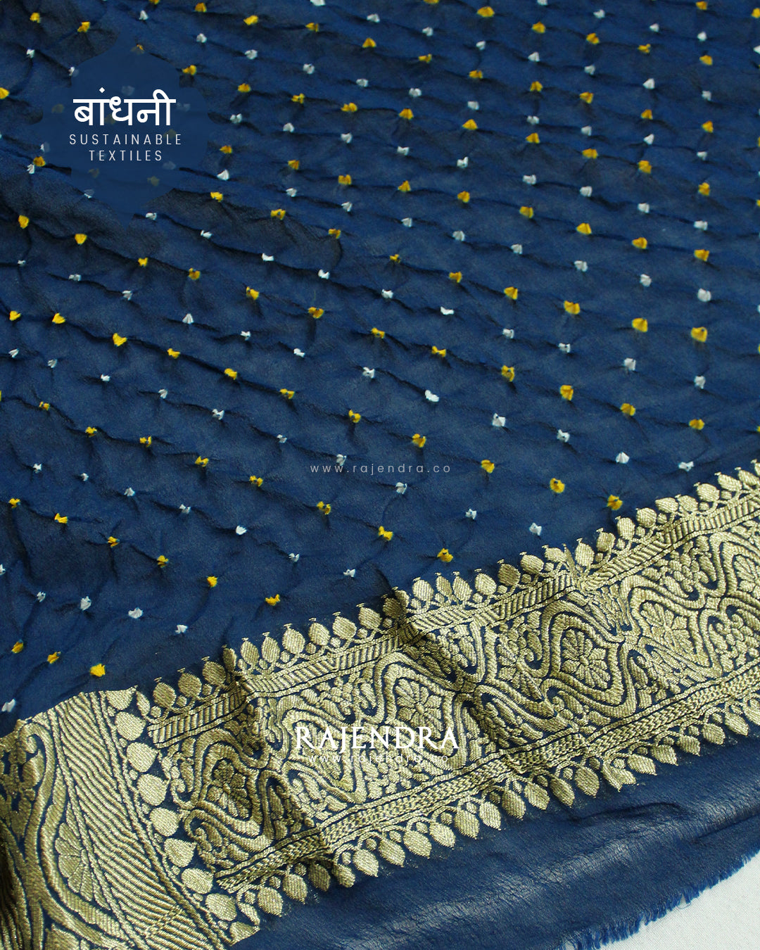 Traditional Khadi Georgette Dark Rama Blue Banarasi Bandhani Saree
