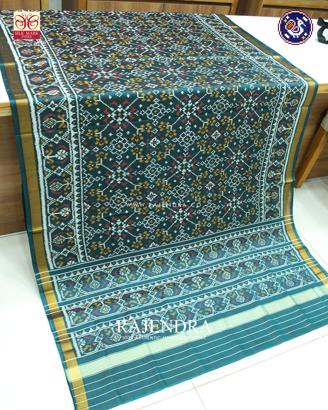 Traditional Navratna Design Rama Green Rajkot Patola Saree