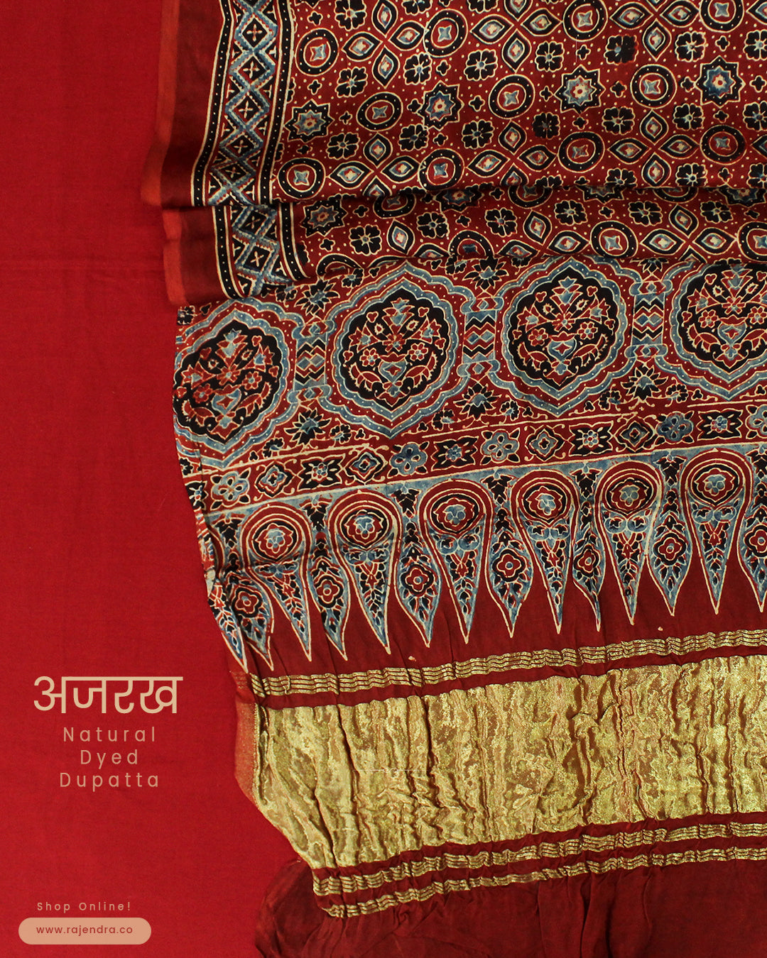 Traditional Ajrakh Indigo Natural Dyed Silk Dupatta