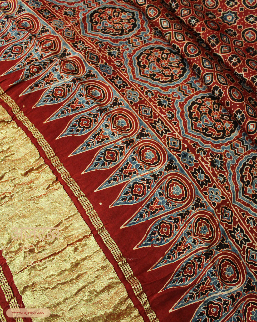 Traditional Ajrakh Indigo Natural Dyed Silk Dupatta