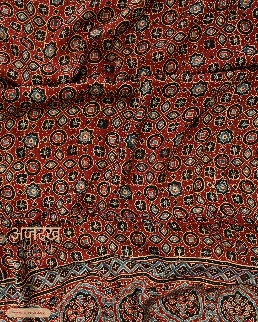 Traditional Ajrakh Indigo Natural Dyed Silk Dupatta