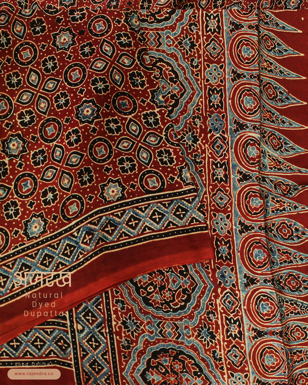 Traditional Ajrakh Indigo Natural Dyed Silk Dupatta