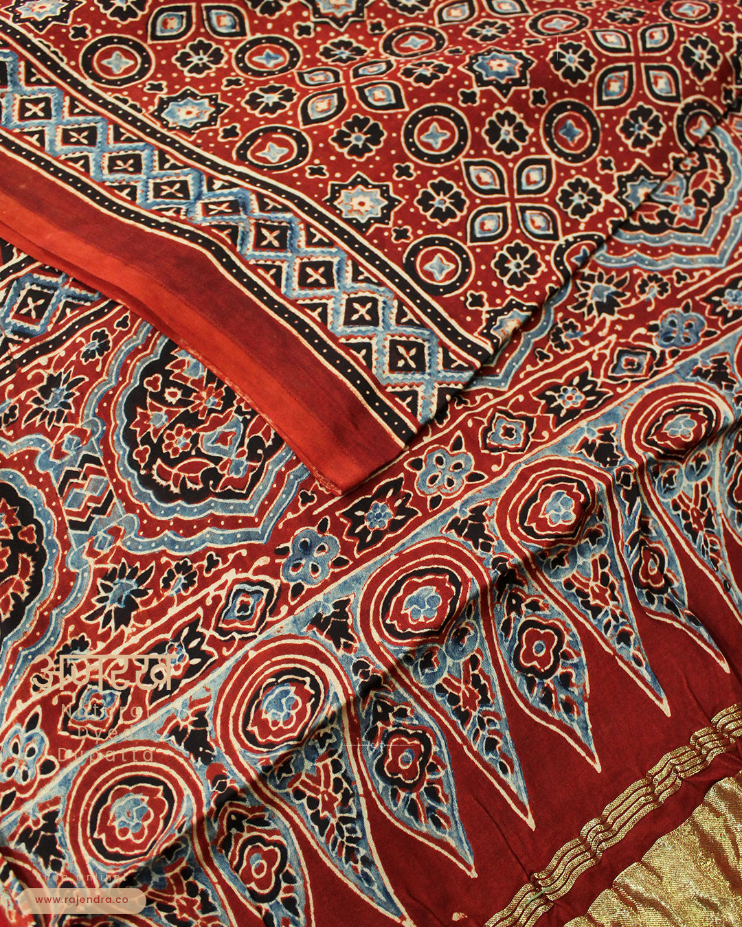 Traditional Ajrakh Indigo Natural Dyed Silk Dupatta