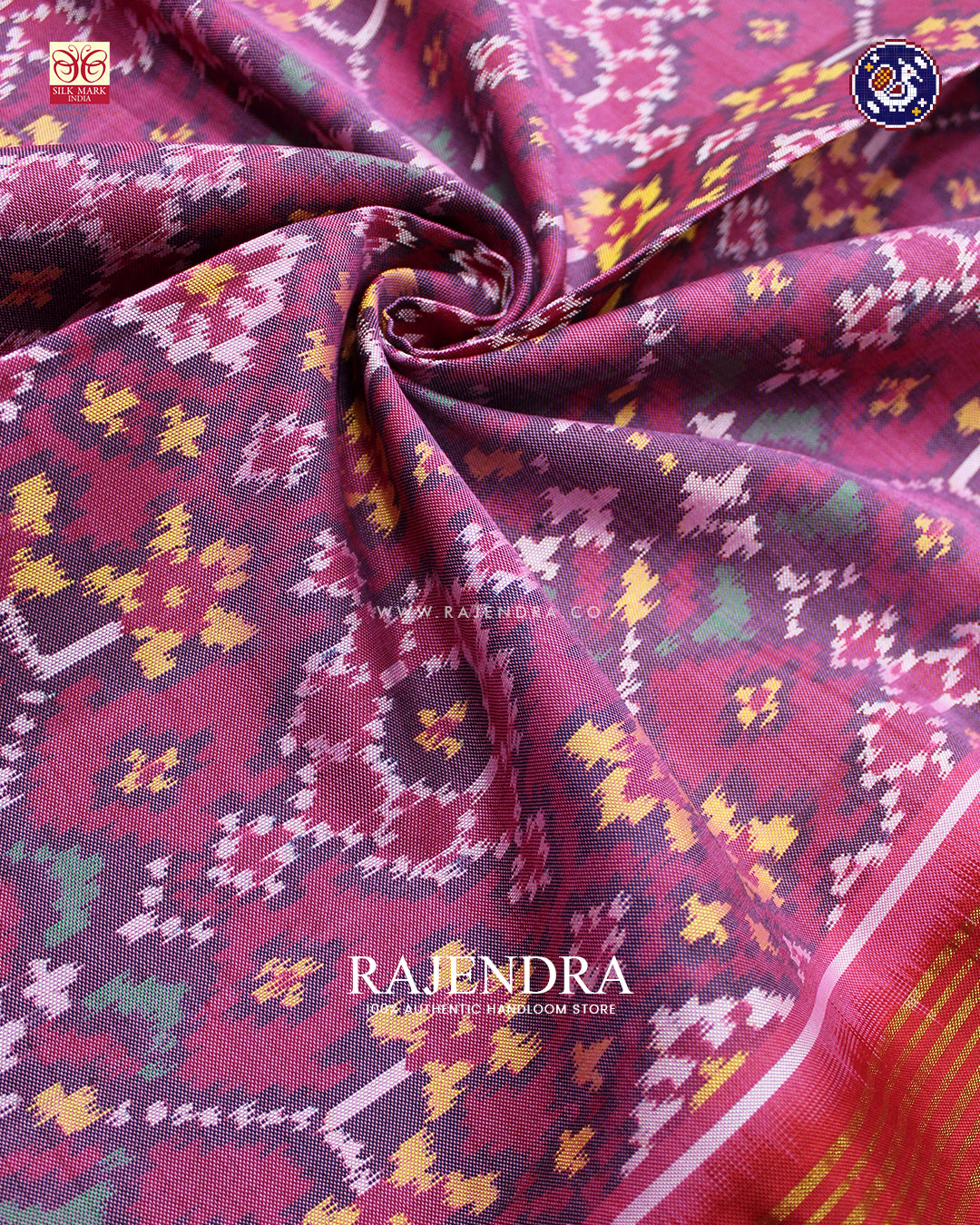 Traditional Navratna Design Red and Baby Pink Ikat Rajkot Patola Dupatta