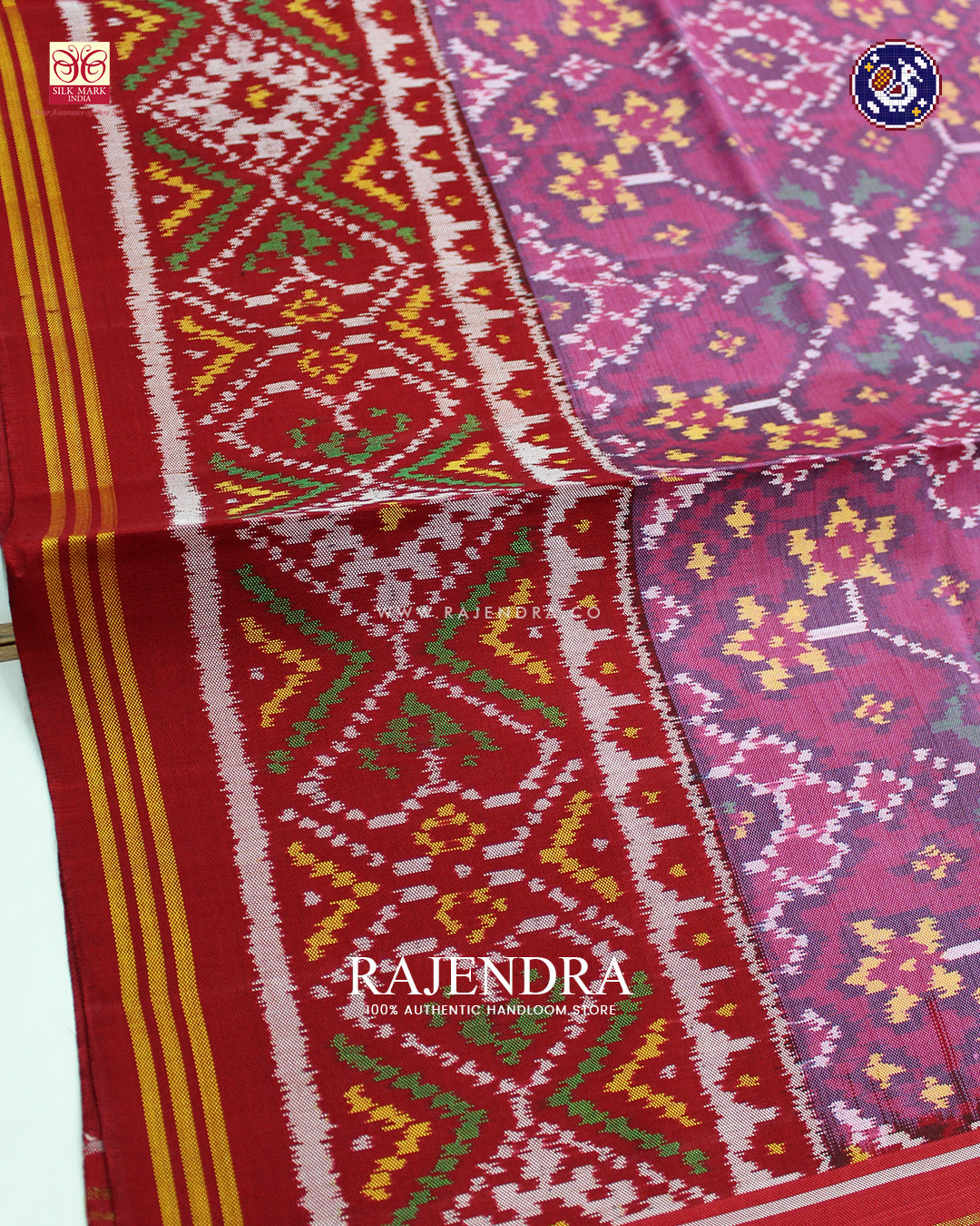 Traditional Navratna Design Red and Baby Pink Ikat Rajkot Patola Dupatta