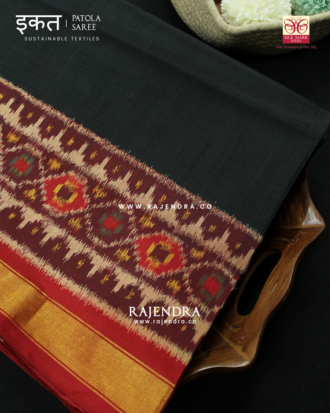Exclusive Red Black Gala Border Single Ikat Rajkot Patola Saree