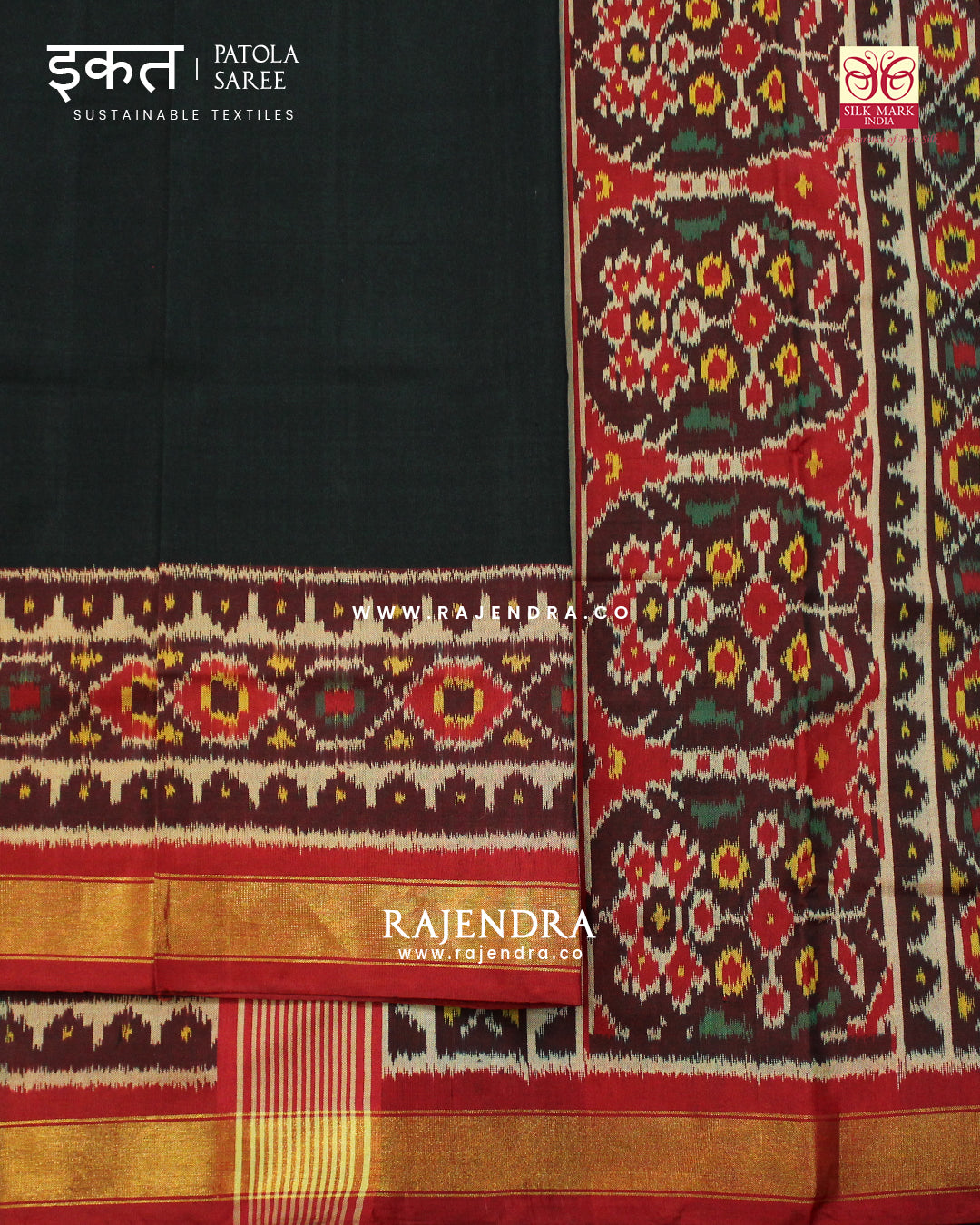 Exclusive Red Black Gala Border Single Ikat Rajkot Patola Saree