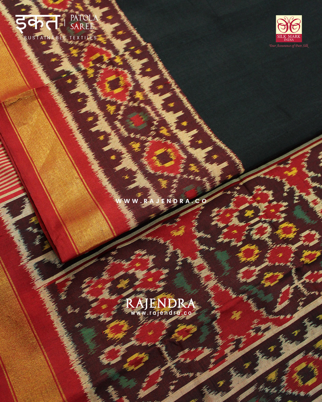 Exclusive Red Black Gala Border Single Ikat Rajkot Patola Saree