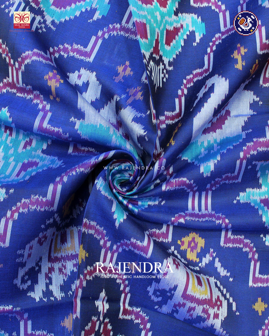 Traditional 3 Figure Design Red and Blue Ikat Rajkot Patola Dupatta
