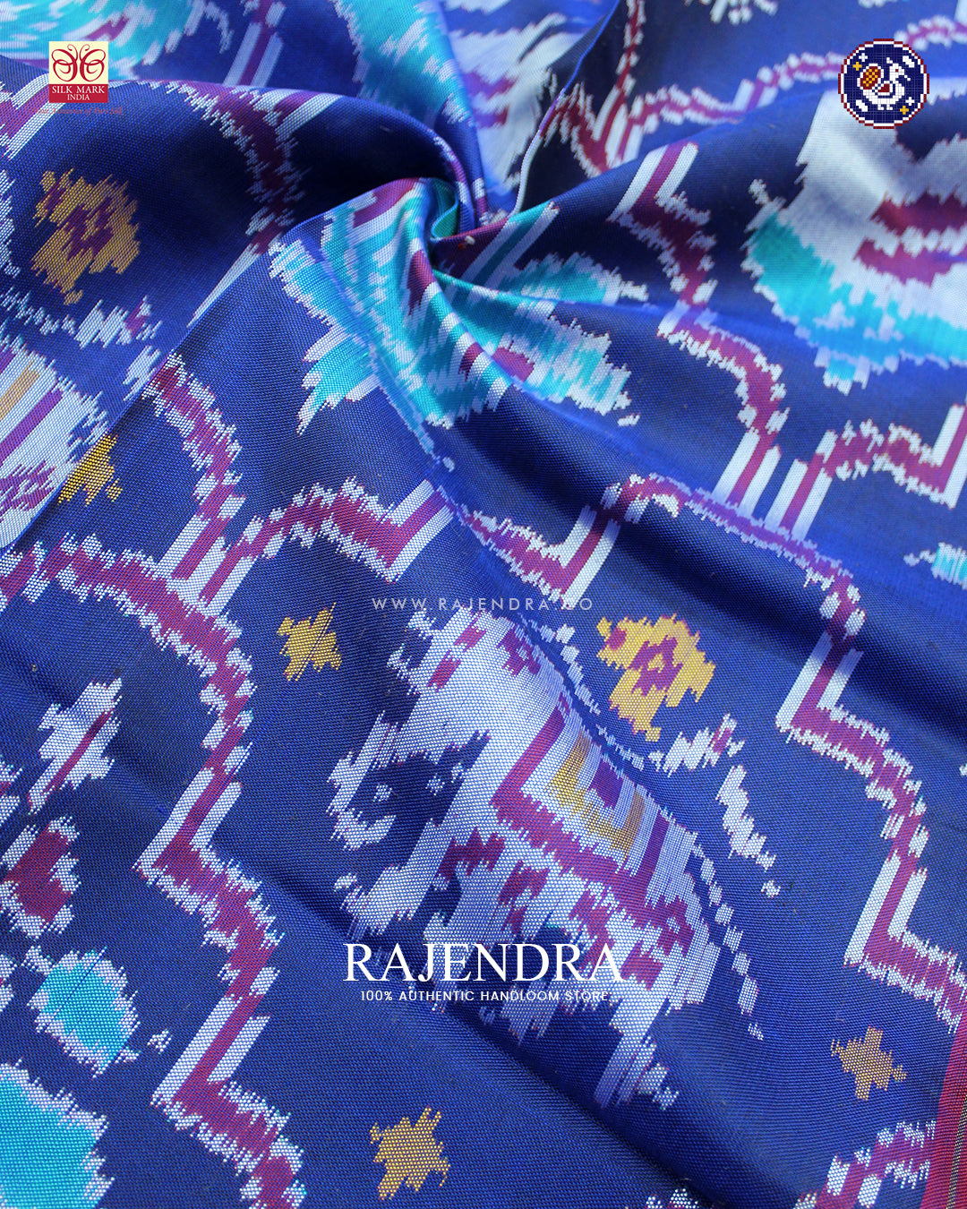 Traditional 3 Figure Design Red and Blue Ikat Rajkot Patola Dupatta