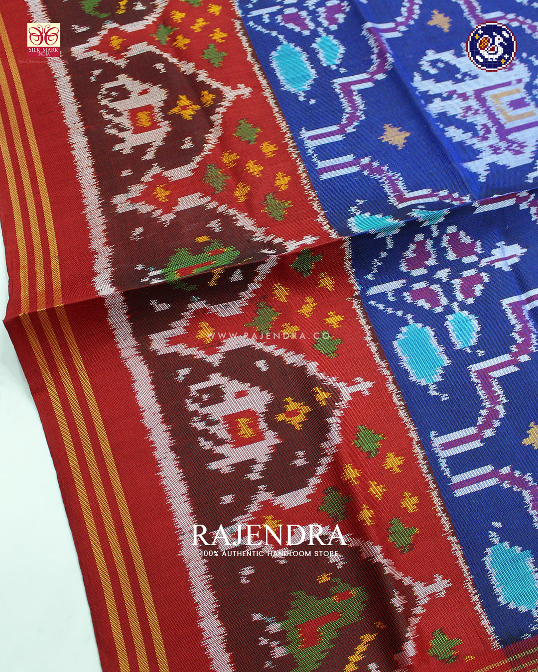 Traditional 3 Figure Design Red and Blue Ikat Rajkot Patola Dupatta