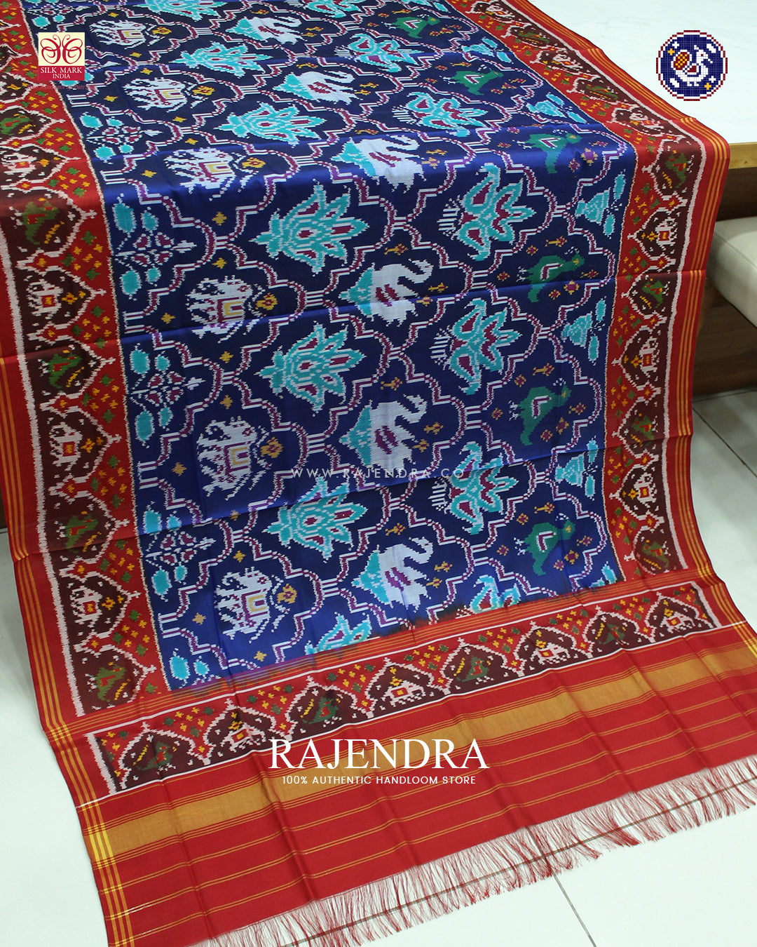 Traditional 3 Figure Design Red and Blue Ikat Rajkot Patola Dupatta