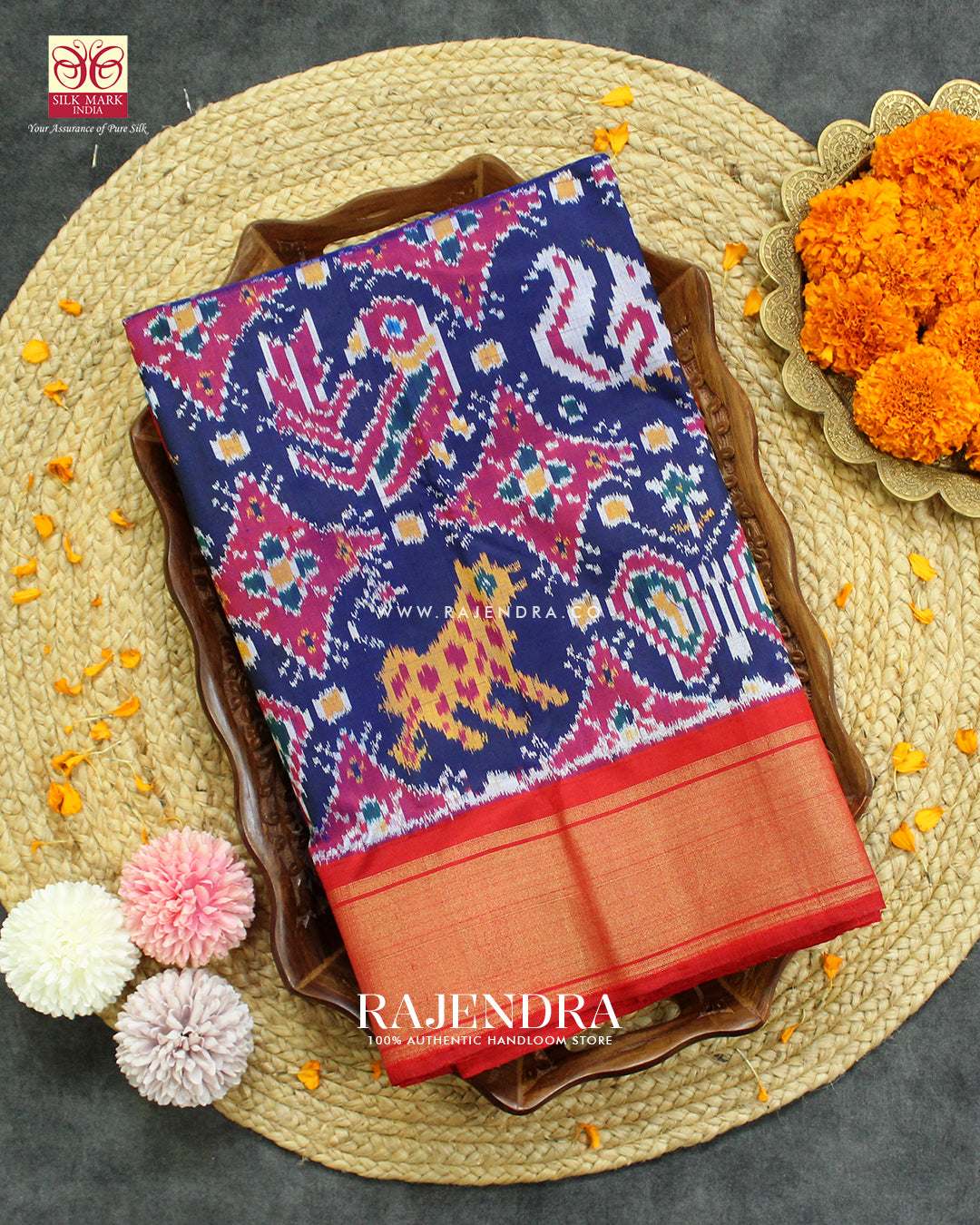 Exclusive 6 Figure Red and Blue Hyderabadi Ikat Patola Saree