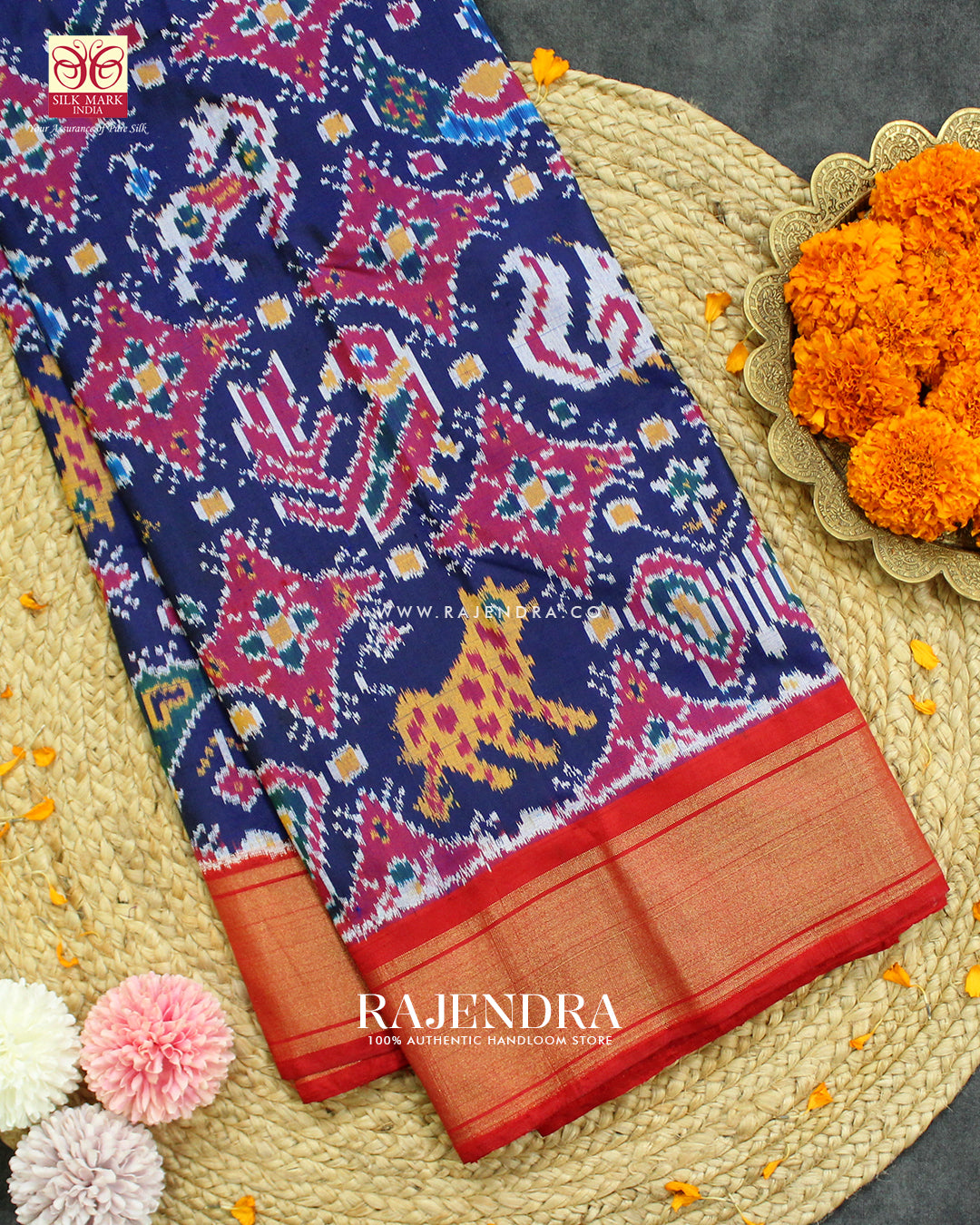 Exclusive 6 Figure Red and Blue Hyderabadi Ikat Patola Saree