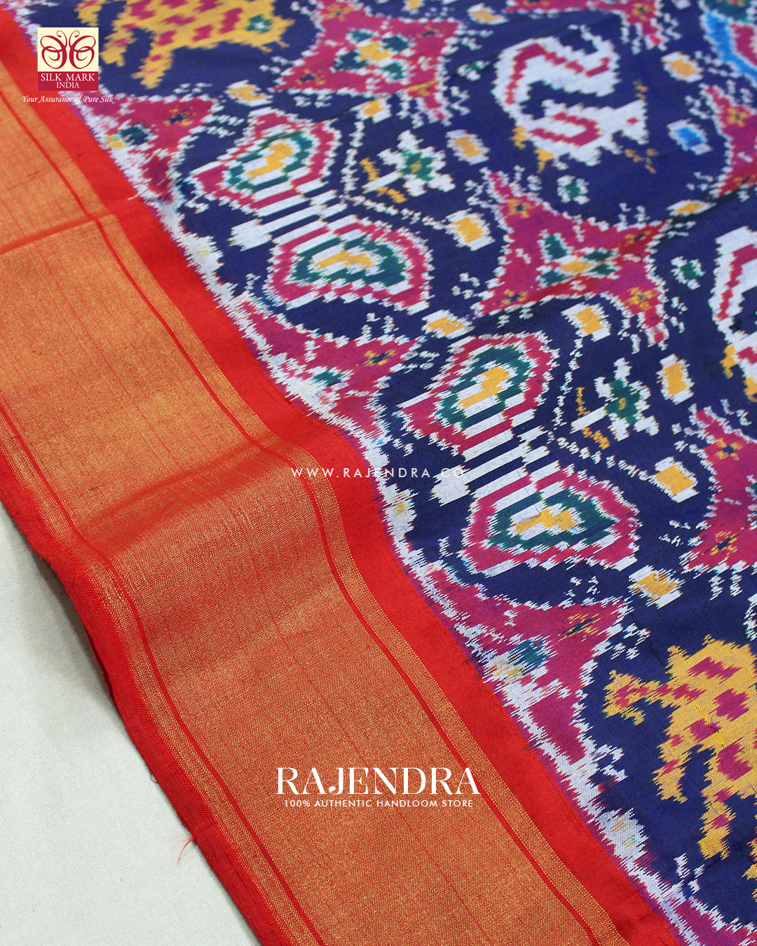 Exclusive 6 Figure Red and Blue Hyderabadi Ikat Patola Saree