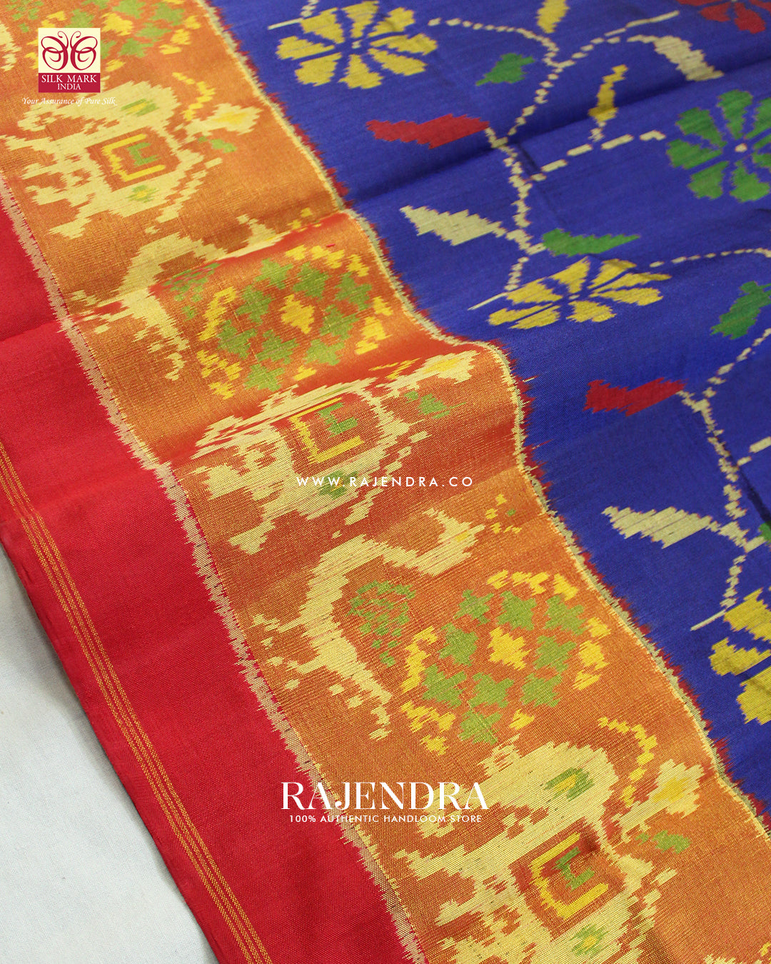Fancy Flowers Design Red and Blue  Single Ikat Rajkot Patola Saree