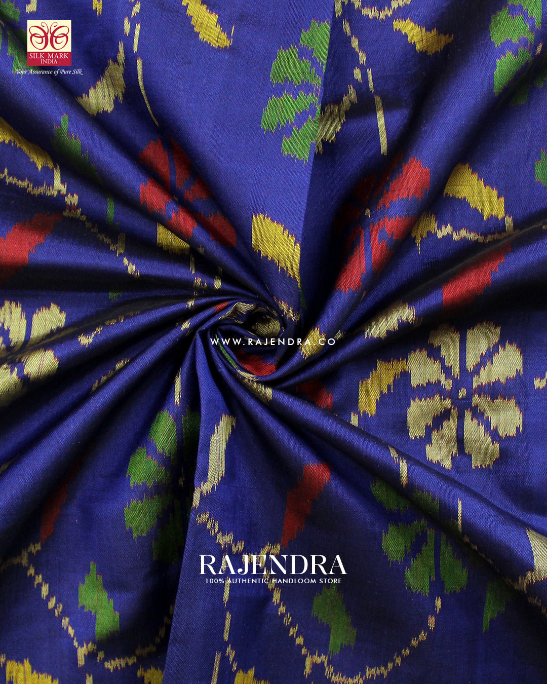 Fancy Flowers Design Red and Blue  Single Ikat Rajkot Patola Saree