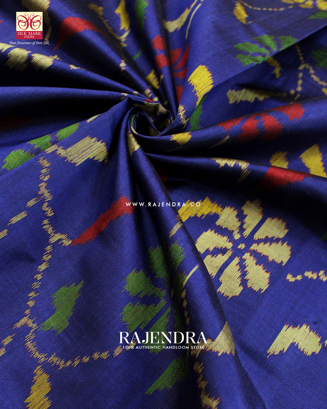 Fancy Flowers Design Red and Blue  Single Ikat Rajkot Patola Saree