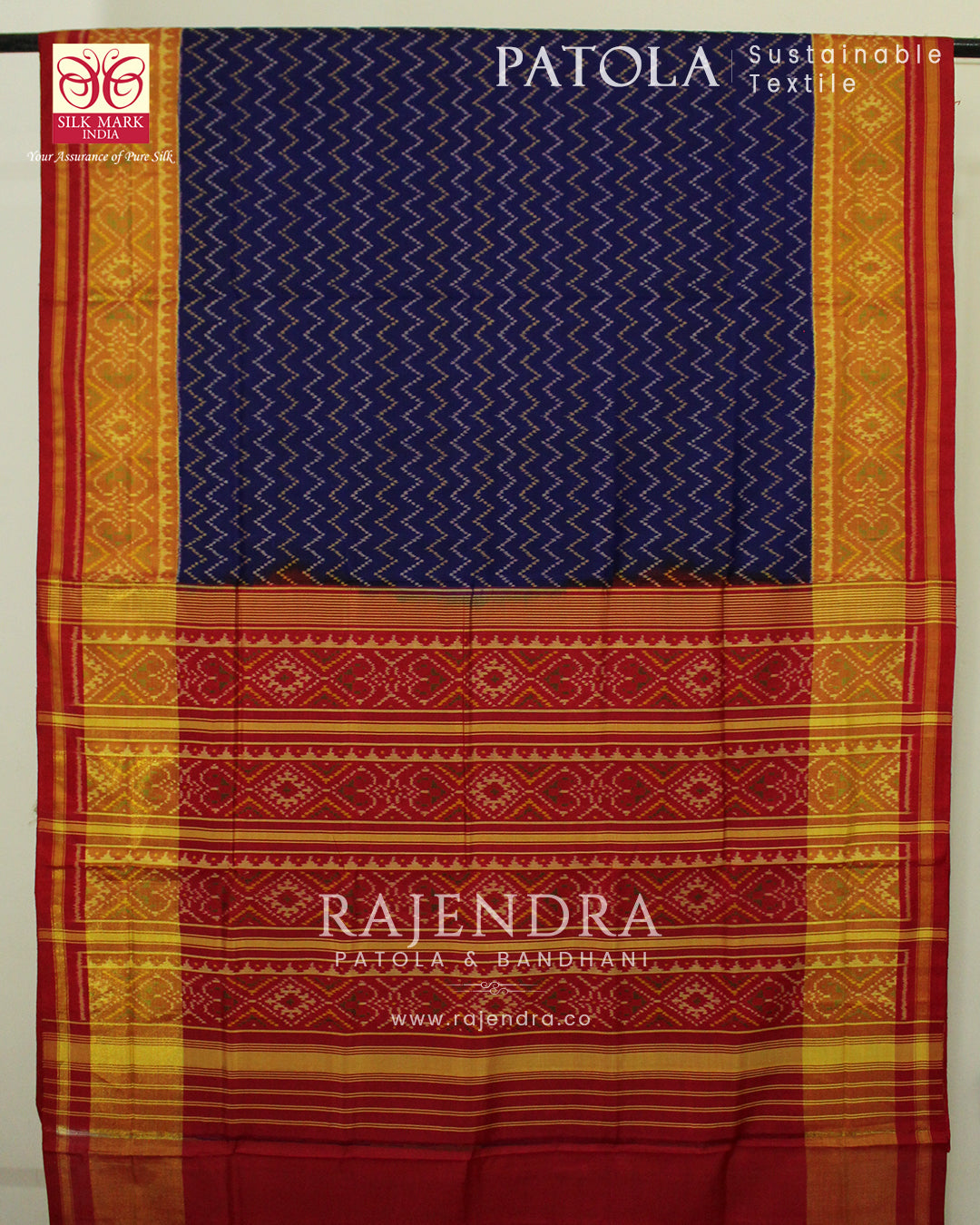 Exclusive Laheriya Bhat Red and Blue Single Ikat Rajkot Patola Saree