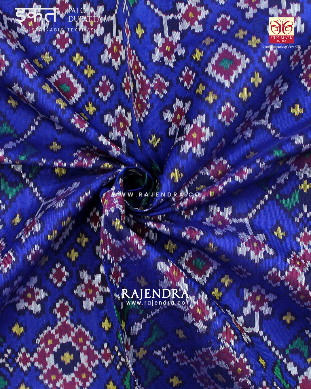 Traditional Navratna Red and Blue Semi Double Ikat Rajkot Patola Dupatta