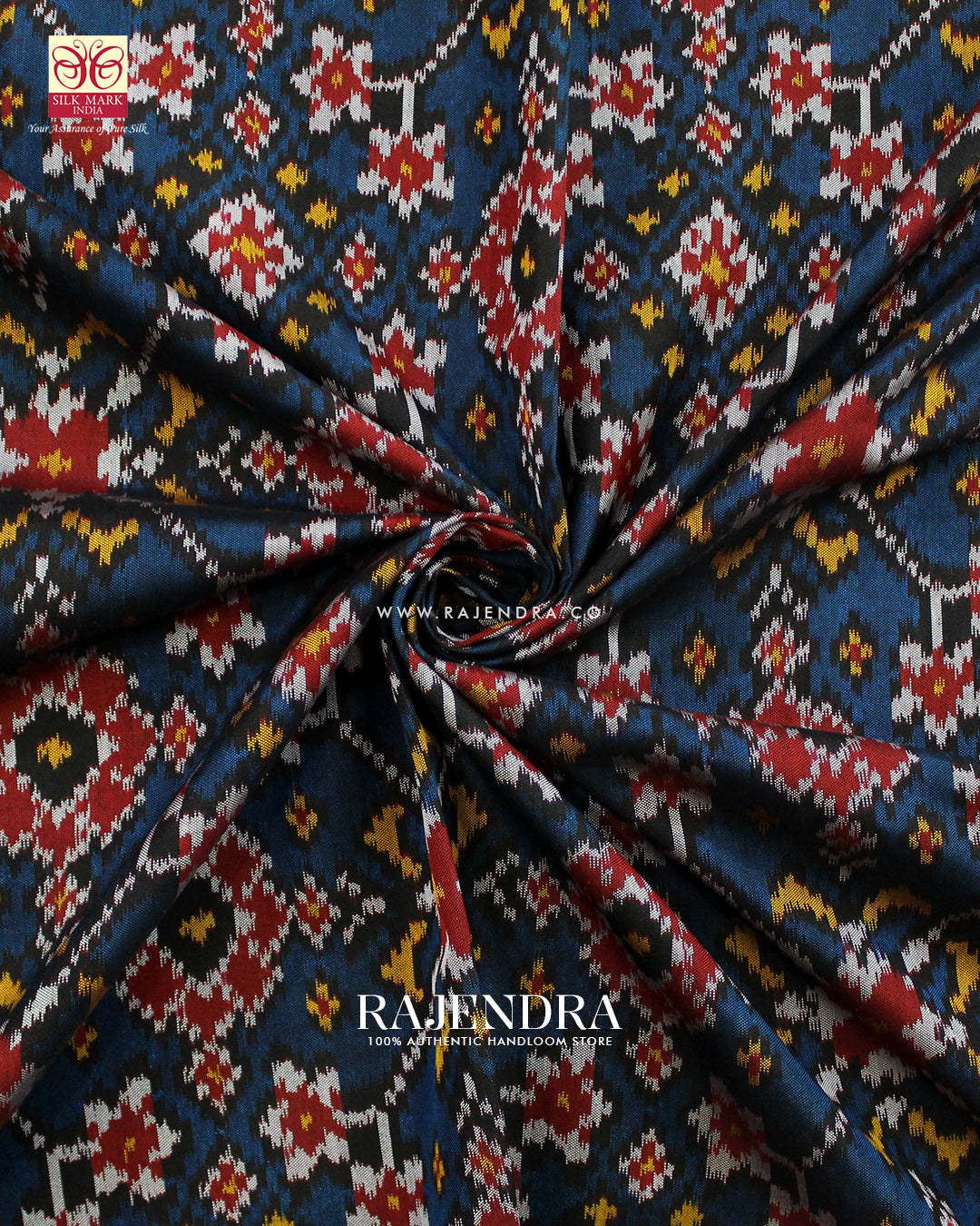 Traditional Navratna Design Red and Blue Ikat Rajkot Patola Saree