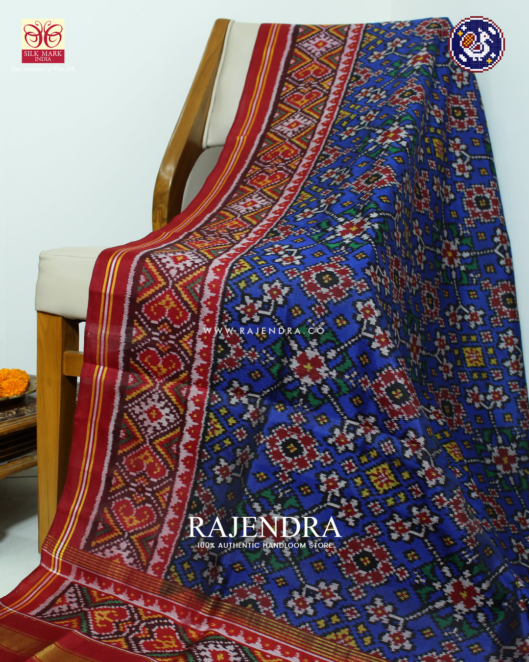 Traditional Navratna Design Red and Blue Ikat Rajkot Patola Dupatta