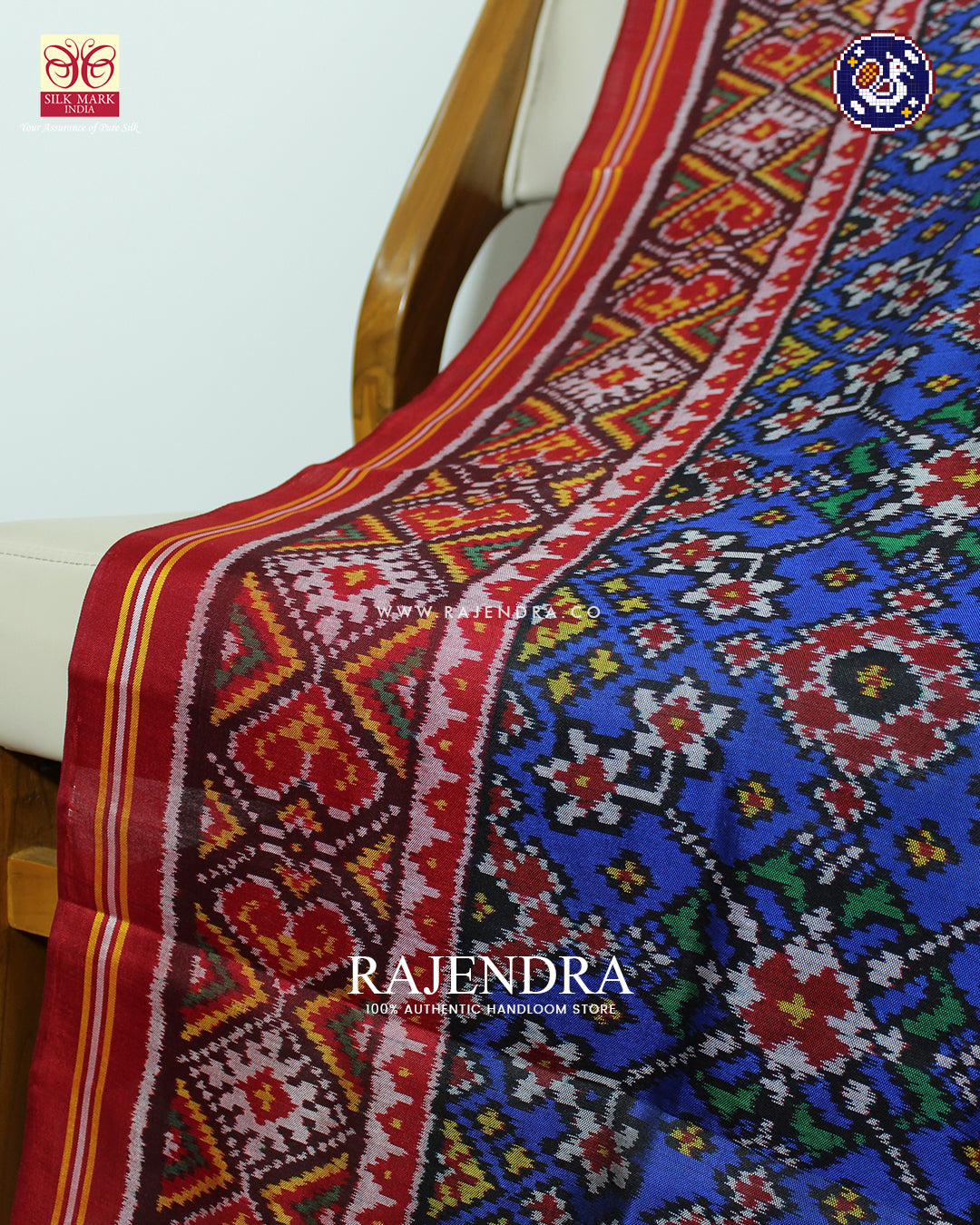 Traditional Navratna Design Red and Blue Ikat Rajkot Patola Dupatta