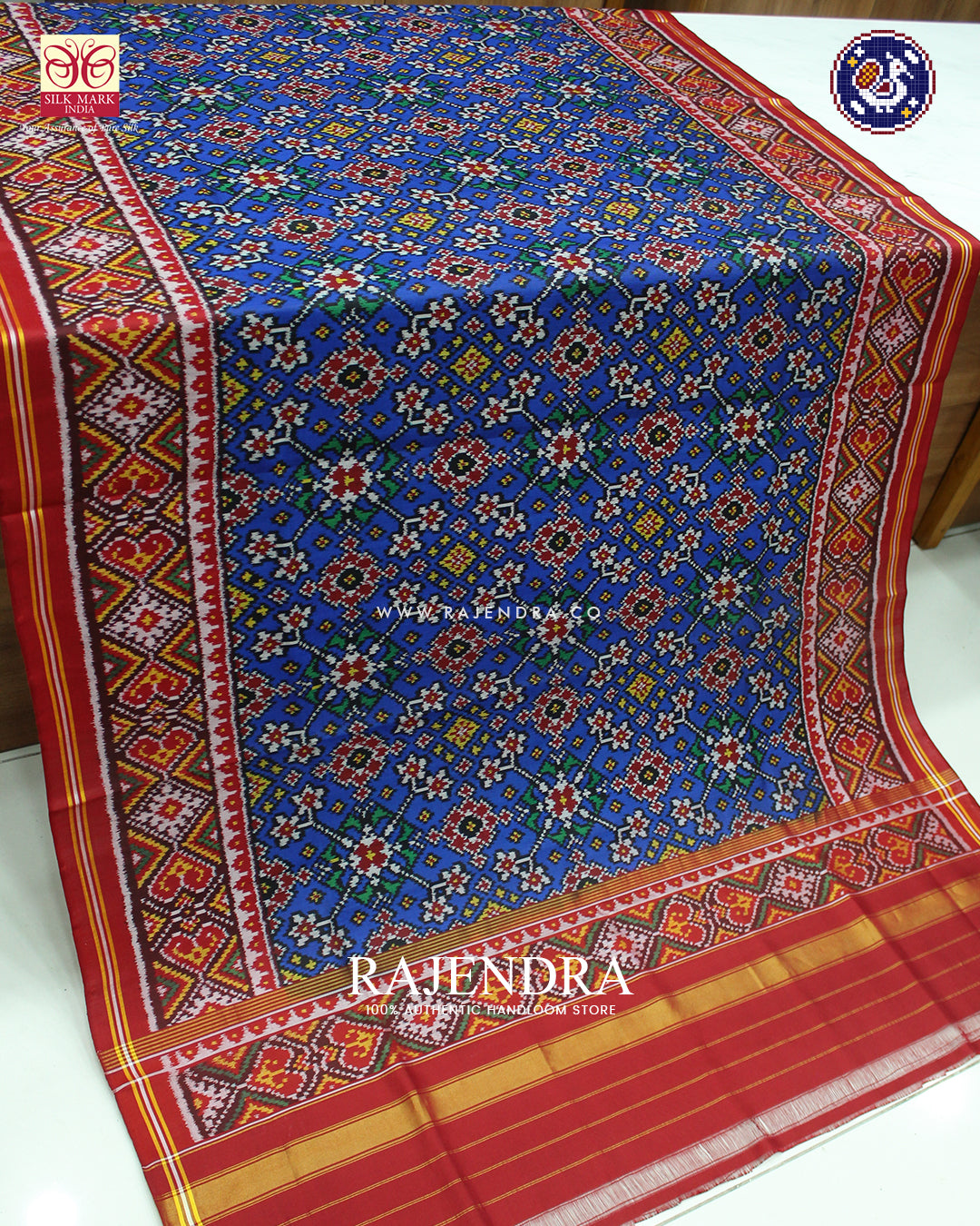 Traditional Navratna Design Red and Blue Ikat Rajkot Patola Dupatta