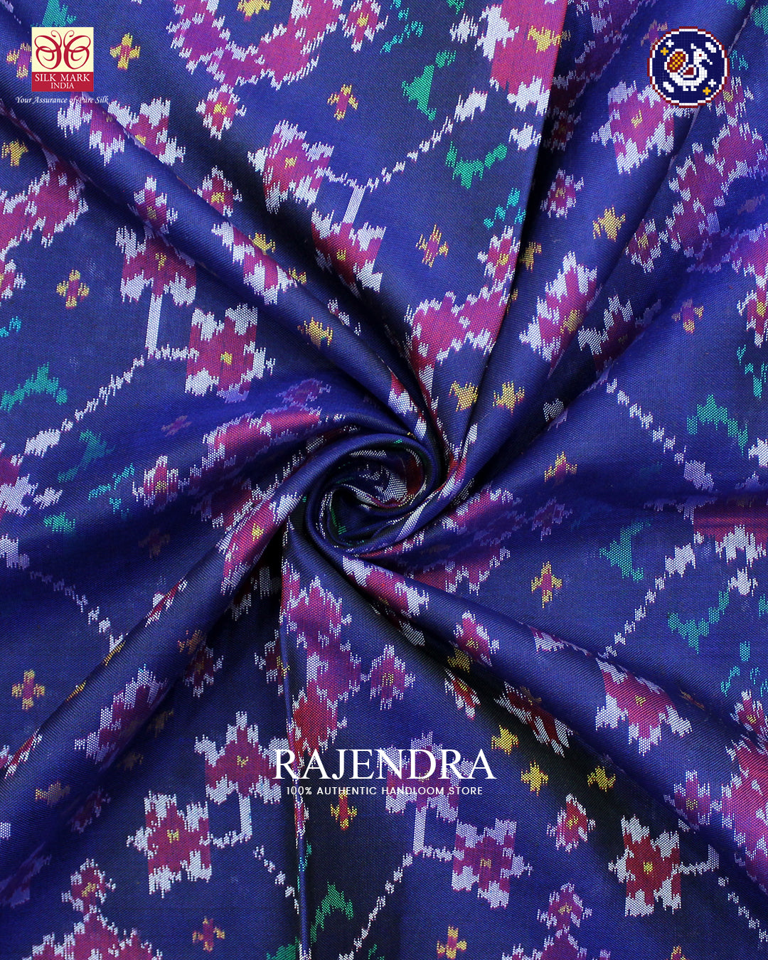 Traditional Navratna Design Red and Blue Ikat Rajkot Patola Saree