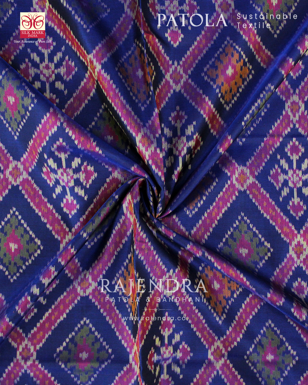 Traditional Chandabhat Red and Blue Single Ikat Rajkot Patola Saree
