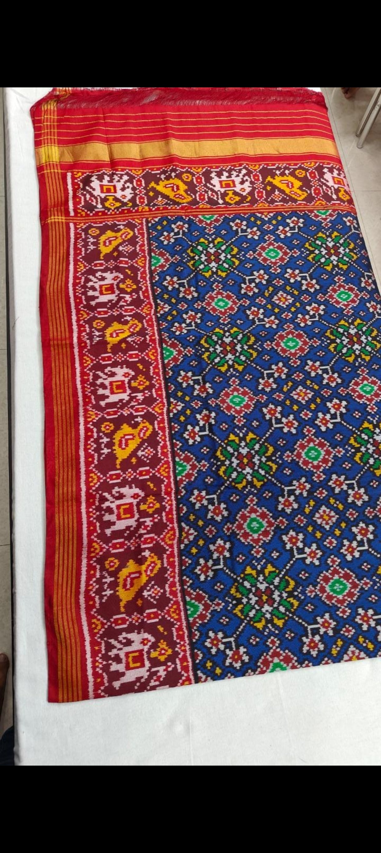 Traditional Navratna Bhat Red and Blue Semi Double Ikat Rajkot Patola Dupatta