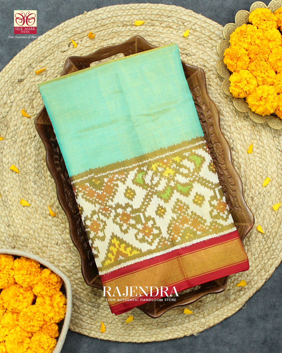 Exclusive Zari Tissue Gala Border Red and Green Rajkot Patola Saree