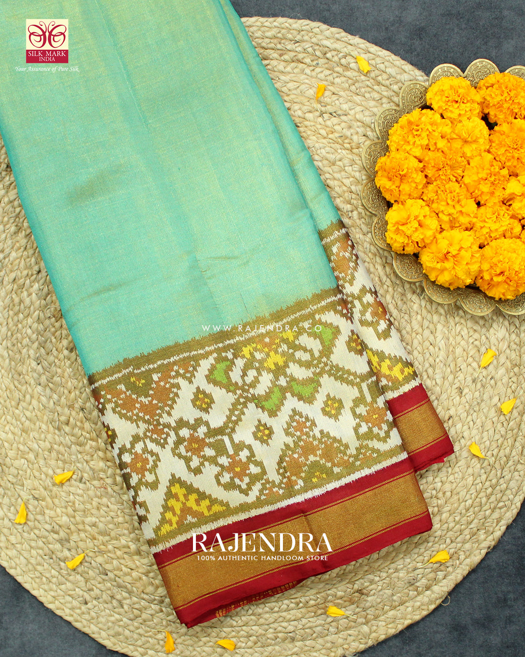 Exclusive Zari Tissue Gala Border Red and Green Rajkot Patola Saree