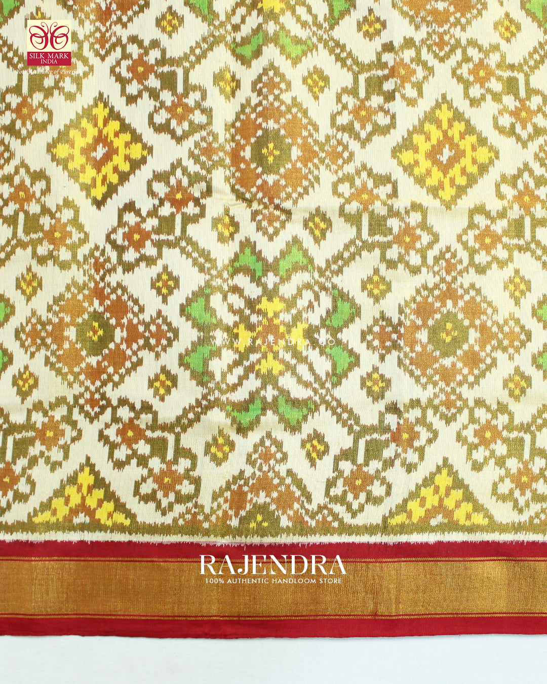 Exclusive Zari Tissue Gala Border Red and Green Rajkot Patola Saree