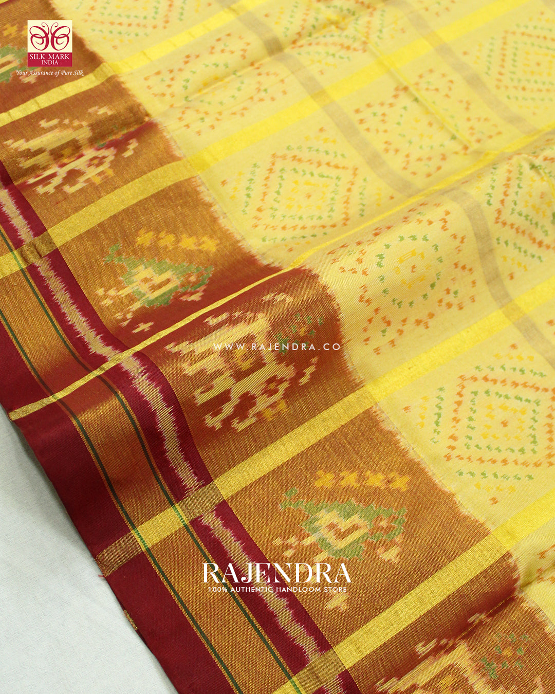 Traditional Bandhani Design Red and Cream Zari Checks Rajkot Patola Saree