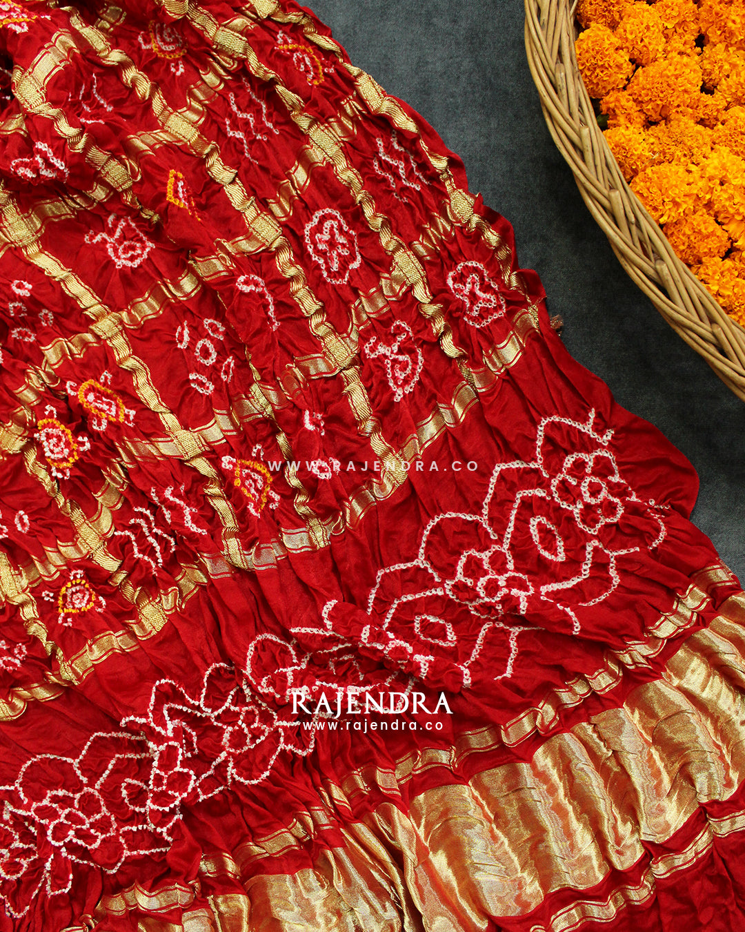 Traditional Red Pure Gaji Silk Gharchola Bandhani Dupatta