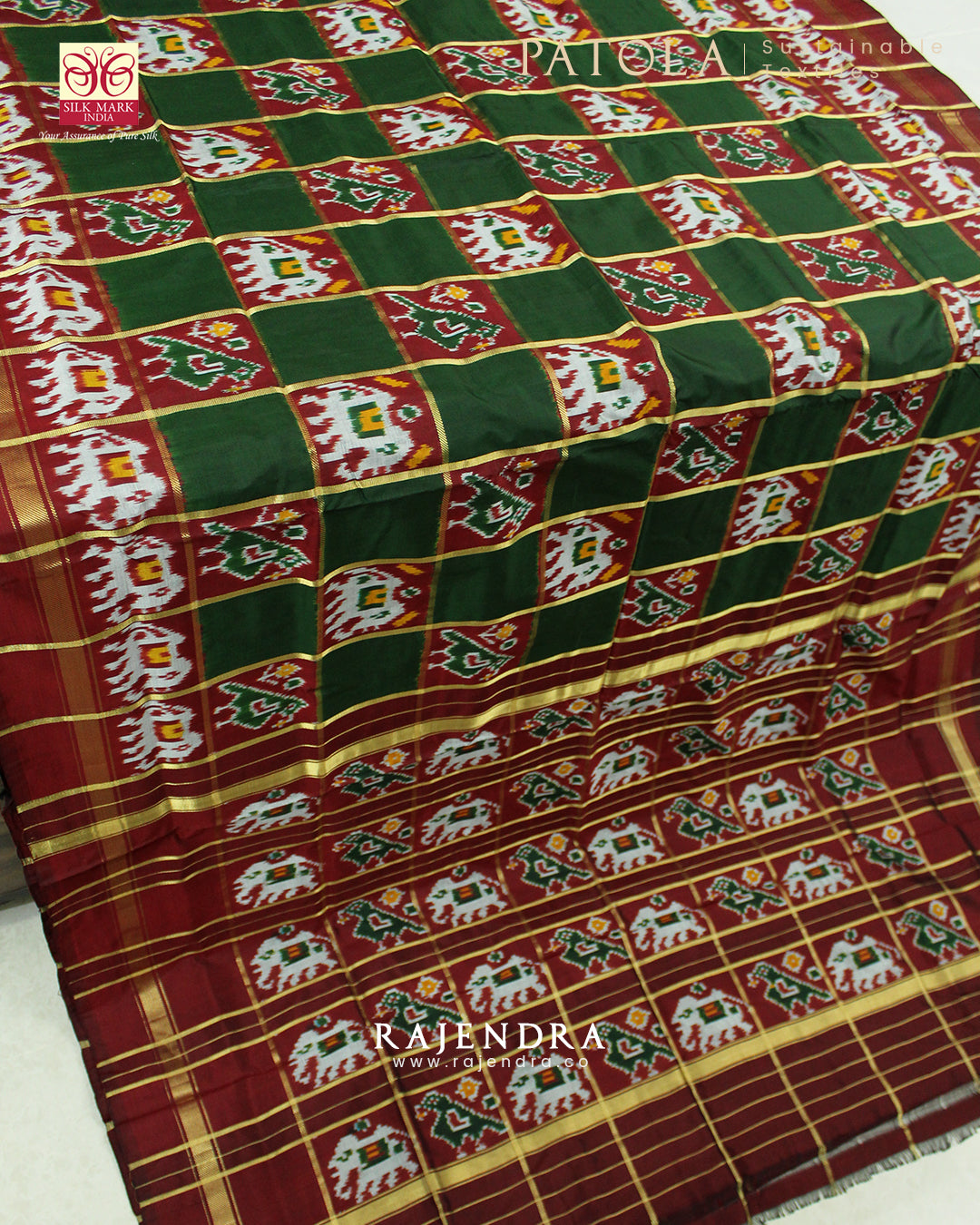 Traditional Hathi Popat Design Zari Checks Hyderabadi Ikat Patola Saree