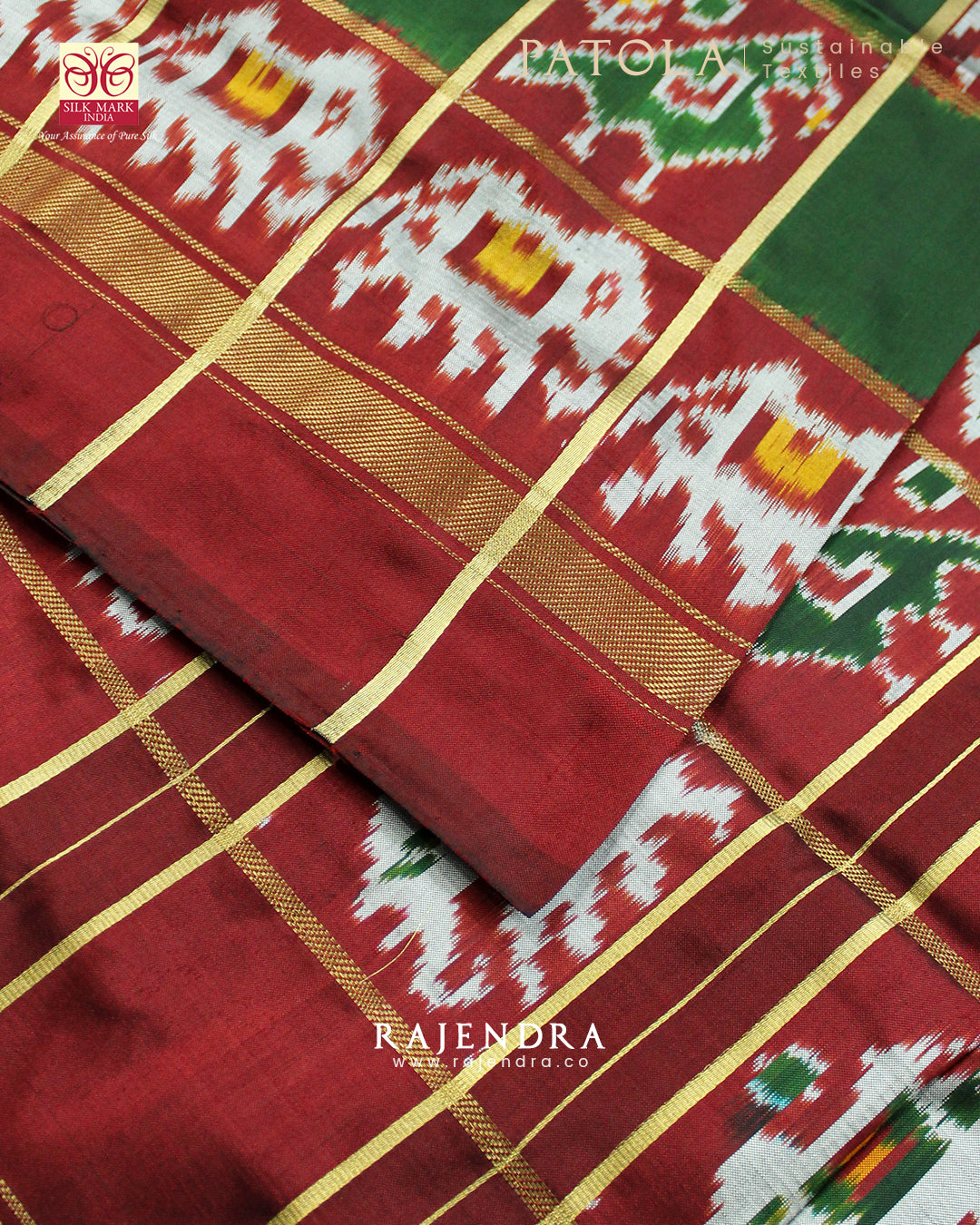 Traditional Hathi Popat Design Zari Checks Hyderabadi Ikat Patola Saree