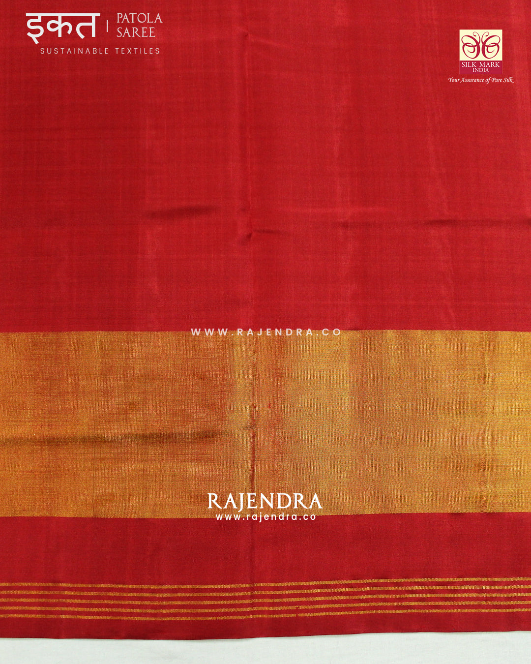 Traditional Manekchowk Bhat Red and Green Single Ikat Rajkot Patola Saree