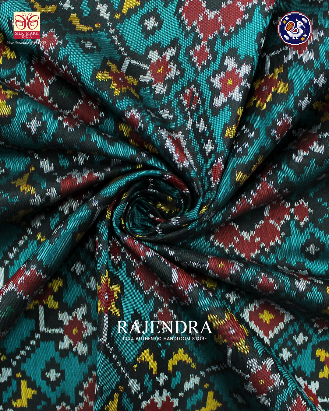 Traditional Navratna Design Red and Green Ikat Rajkot Patola Saree