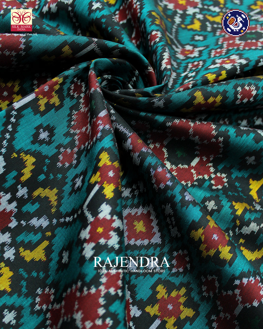Traditional Navratna Design Red and Green Ikat Rajkot Patola Saree