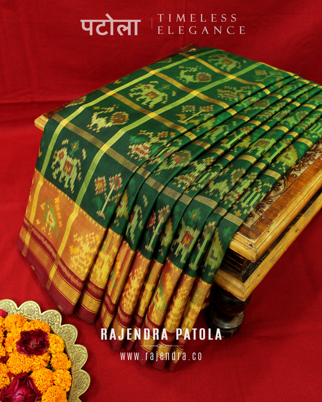 Traditional Hathi Popat Zari Checks Rajkot Patola Saree