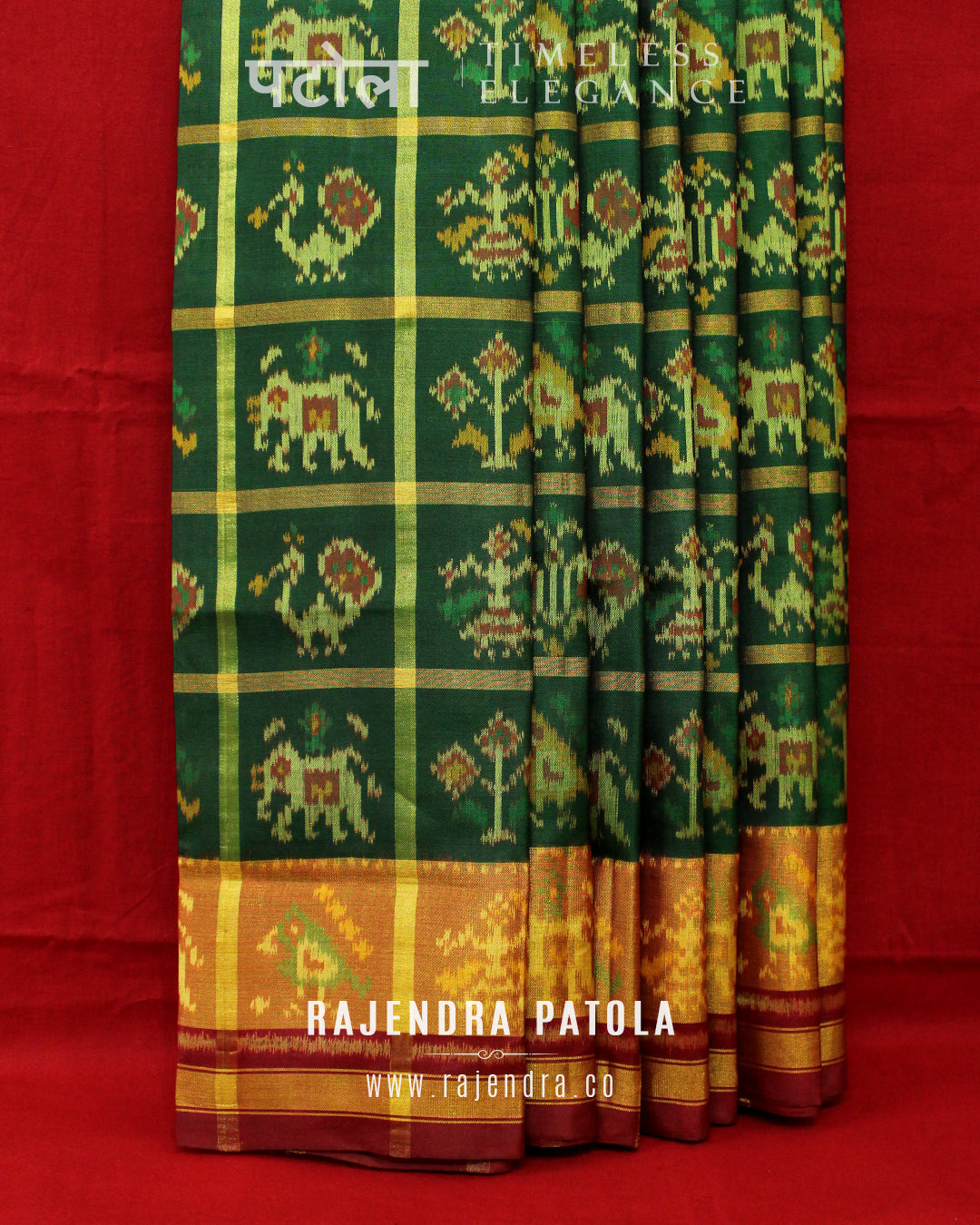 Traditional Hathi Popat Zari Checks Rajkot Patola Saree