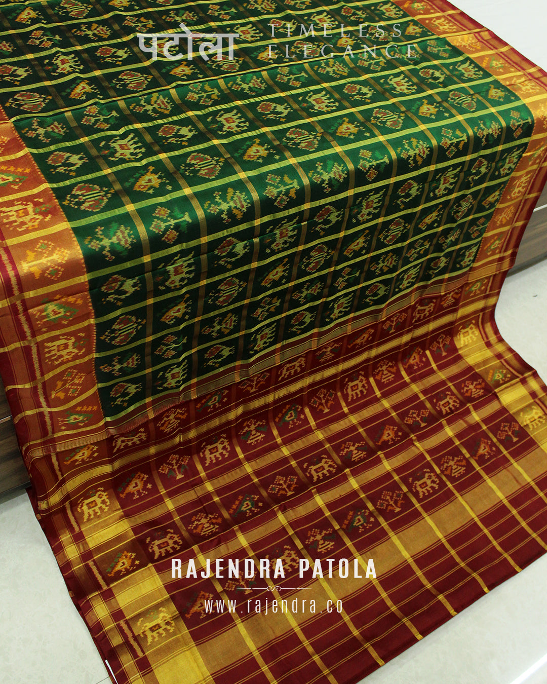 Traditional Hathi Popat Zari Checks Rajkot Patola Saree