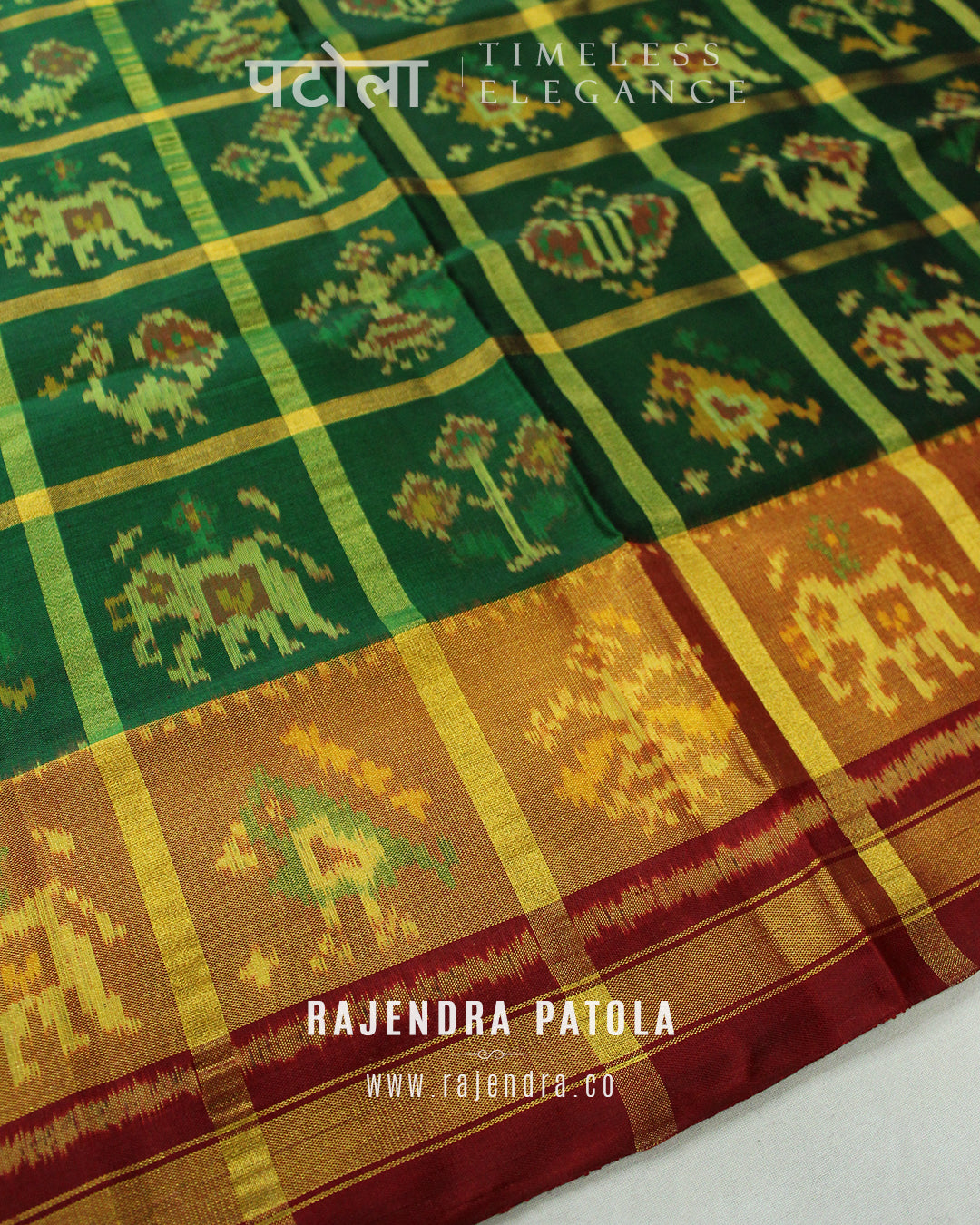 Traditional Hathi Popat Zari Checks Rajkot Patola Saree
