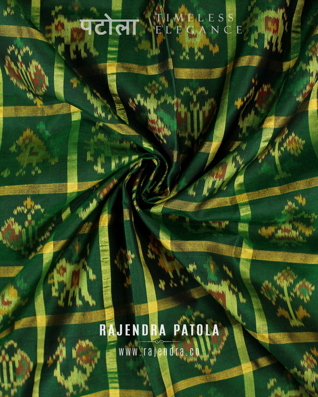 Traditional Hathi Popat Zari Checks Rajkot Patola Saree