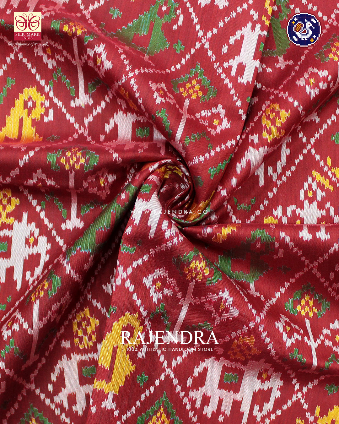 Exclusive Hathi Popat Design Red Ikat Rajkot Patola Dupatta