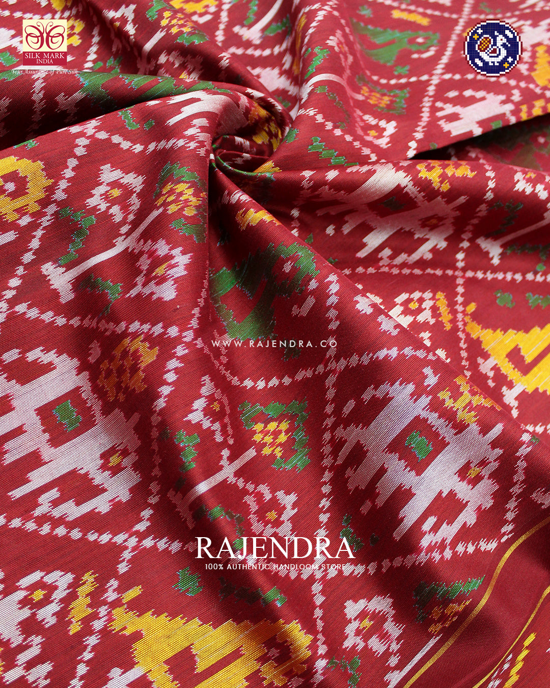 Exclusive Hathi Popat Design Red Ikat Rajkot Patola Dupatta