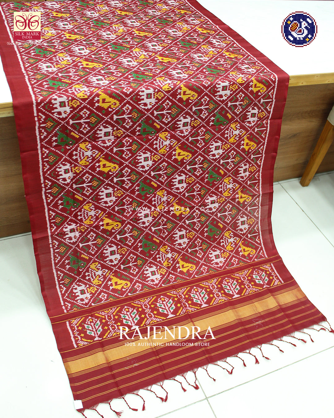 Exclusive Hathi Popat Design Red Ikat Rajkot Patola Dupatta